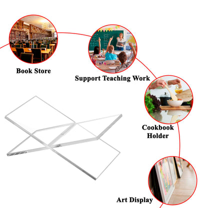 Large Clear Acrylic Book Stands for Display, Amlits, Best Reading Bookstand Display Open Holder for Cook Books Magazines, Newspaper, Textbooks (Clear)