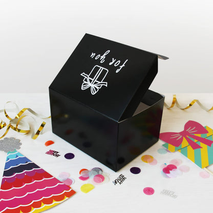 FETTIPOP Gift Box Surprise Exploding KIT (Black - For you) 7.1x5.5x4.3 in, Confetti Explosion Birthday, Party, Father’s and Mother’s Day, Graduations, Anniversaries, Any Occasion