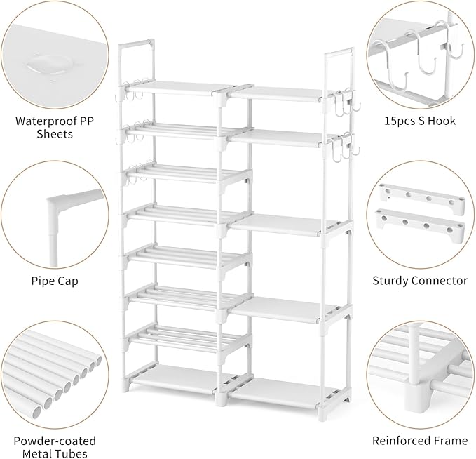 ROJASOP White Shoe Rack, Tall Metal Shoe Rack Organizer