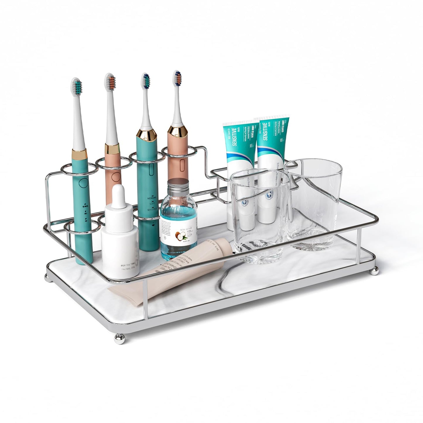 DRYSOLU Toothbrush Holders Large Toothbrush Holder with 6 Slots – Fast Drying Toothbrush Organizer for Bathroom Sink Countertop, Fits Electric & Manual Toothbrushes, Water Absorbent Diatomaceous Earth