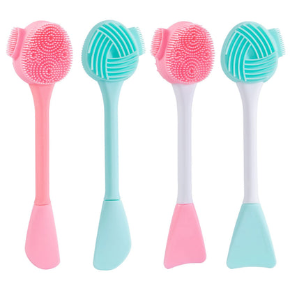 Silicone Facial Cleansing Brush 3 Pack, Beomeen 4 in 1 Handheld Face Scrubber for Deep Gentle Exfoliating, Double-Ended Face Wash Scrub Brush for Face Skincare and Massage (Green)
