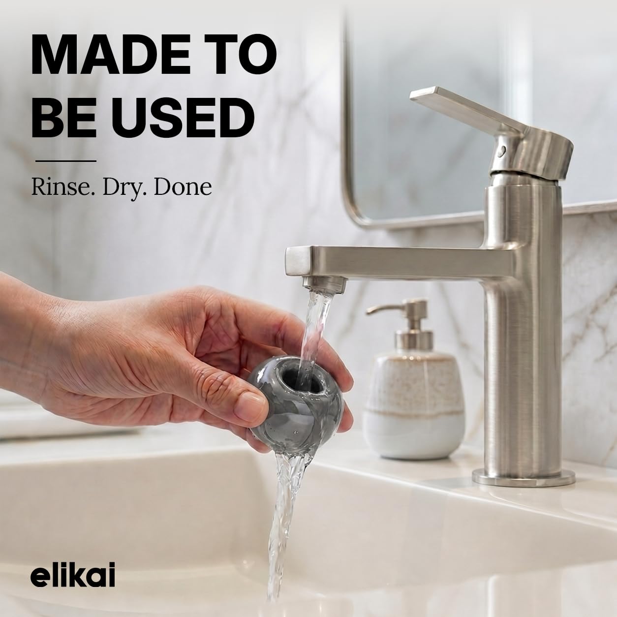 ELIKAI Ceramic Toothbrush Holders with Bathroom Tray, Countertop Organizer for Toothbrushes and Accessories, Hygienic Individual Holder Set (Grey & White, 2 Holders)