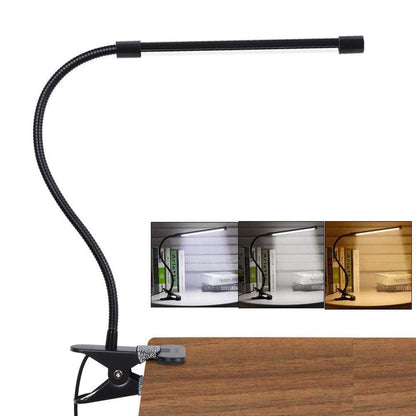 LED Clip Desk Lamp, Reading Light Study Lamp Eye Care Protection With 10 Dimmable Brightness & 3 Light Modes, USB Powered Flexible Gooseneck Clamp For Bed Headboard Table Office Lights, 7W (Black)