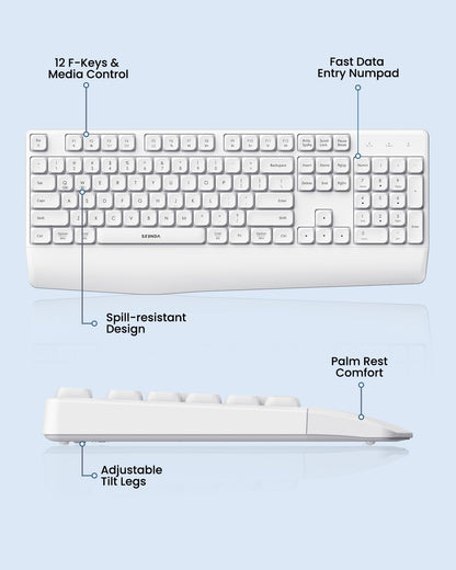 seenda Bluetooth Keyboard and Mouse, COE200 USB + Bluetooth Multi Device, Ergonomic Keyboard Mouse Set, Full-Size Wireless Combo Compatible for Mac OS/Windows PCs Computers Laptops MacBooks - Black