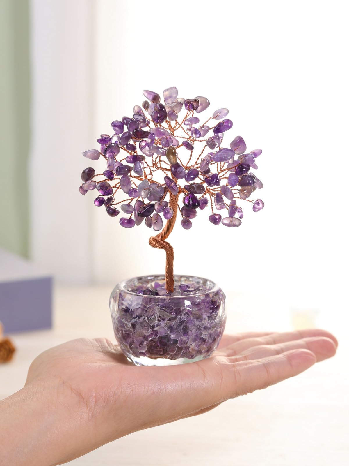Jovivi Amethyst Crystal Trees,Natural Gemstone Amethyst Bonsai Money Tree of Life Purple Healing Crystals Home Office Desk Decor for Women Birthday Gifts