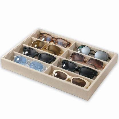 EONGOA Jewelry Tray Velvet Jewelry Organizer with Clear Lid Transparent Earring Bracelet Organizer Holder Case with Clasp Drawer Insert for Rings Studs Gift for Women Girls (Sunglass Box)