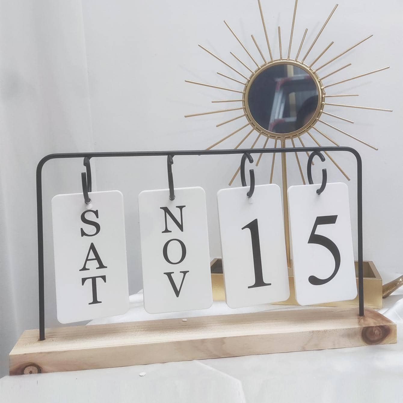 Wooden Perpetual Calendar for Desk, Metal Wood Month Date Display for Teachers, Students, Classroom, Rustic Farmhouse Office Decor, Desk Accessories (black)