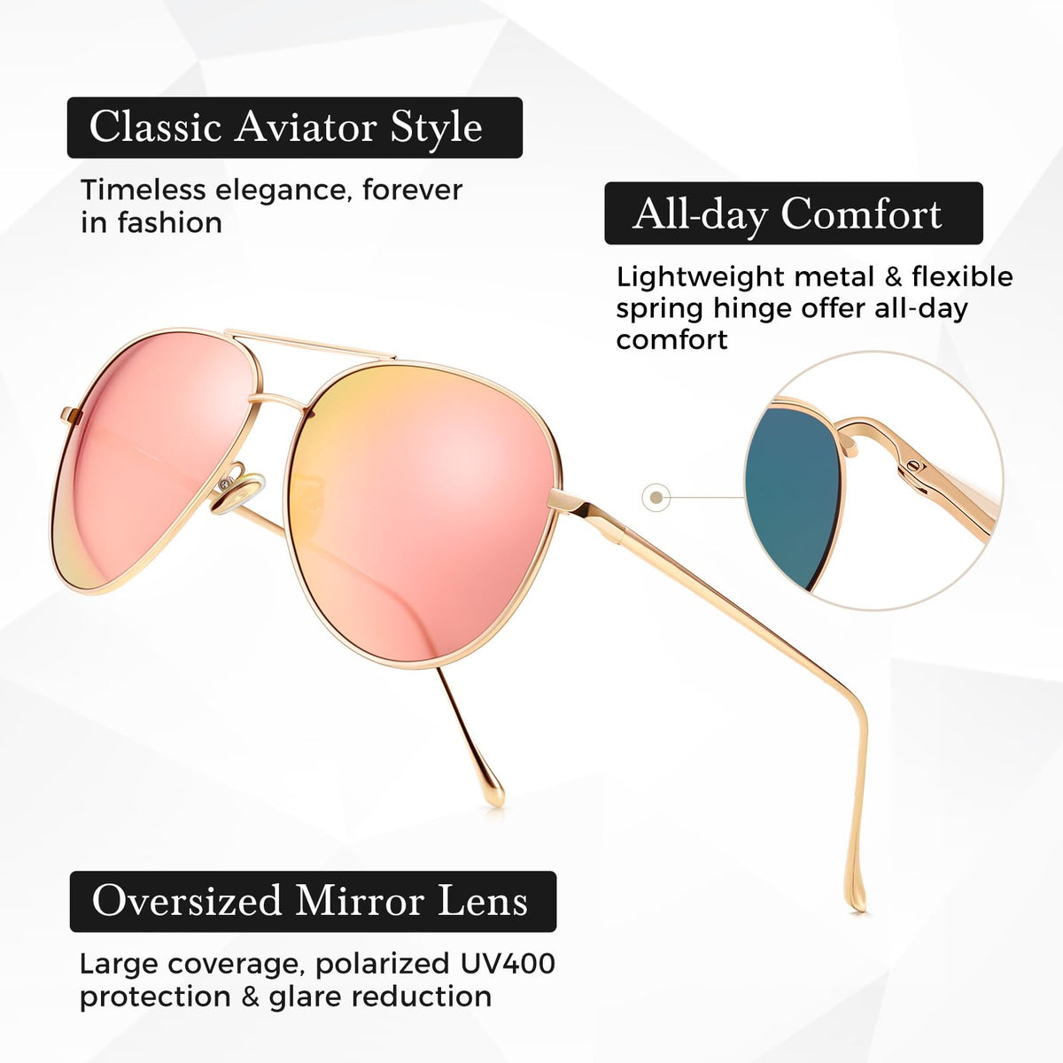 SUNGAIT Women's Lightweight Oversized Aviator Sunglasses - Mirrored Polarized Lens