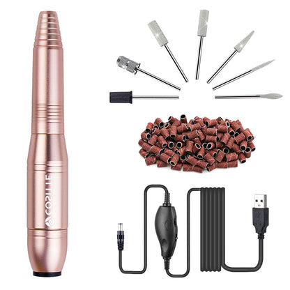 Electric Nail Drill,USB Electric Nail Drill Machine for Acrylic Nail Kit,Portable Electric Nail File Polishing Tool Manicure Pedicure Kit Efile Nail Supplies for Home Salon,Pink
