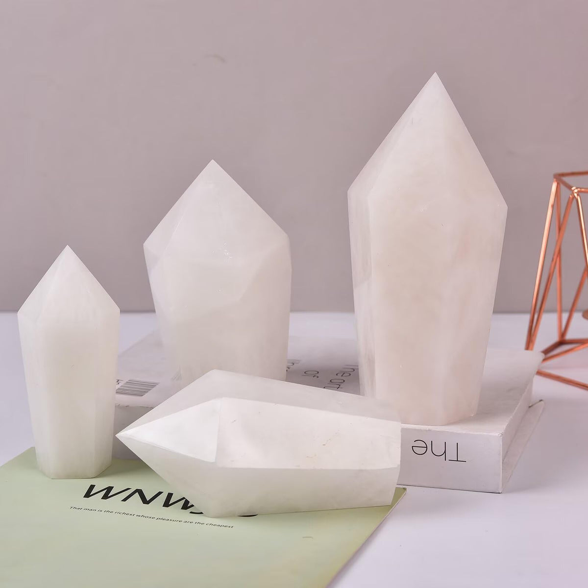 VIZYTOU White Crystal Stone Tower Obelisk Large Healing Crystal Rock Point Wand Reiki Healing Meditation Stone 2.2-2.8 LBS