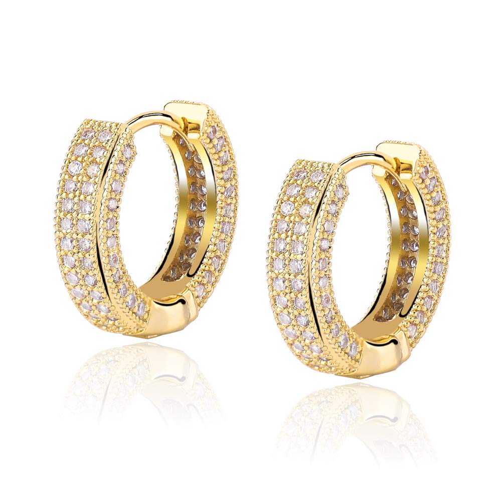 TOPGRILLZ Iced Out Hoop Earrings Cubic Zirconia Huggie Cartilage Cuff Hypoallergenic 14K Gold Plated Luxury Fashion Round Circle Earrings For Women-05Gold