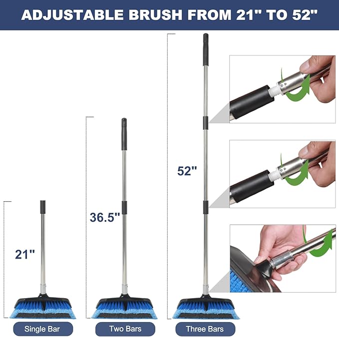 52" Car Wash Brush with Long Handle | Built-in Rubber Squeegee & Rubber Bumper