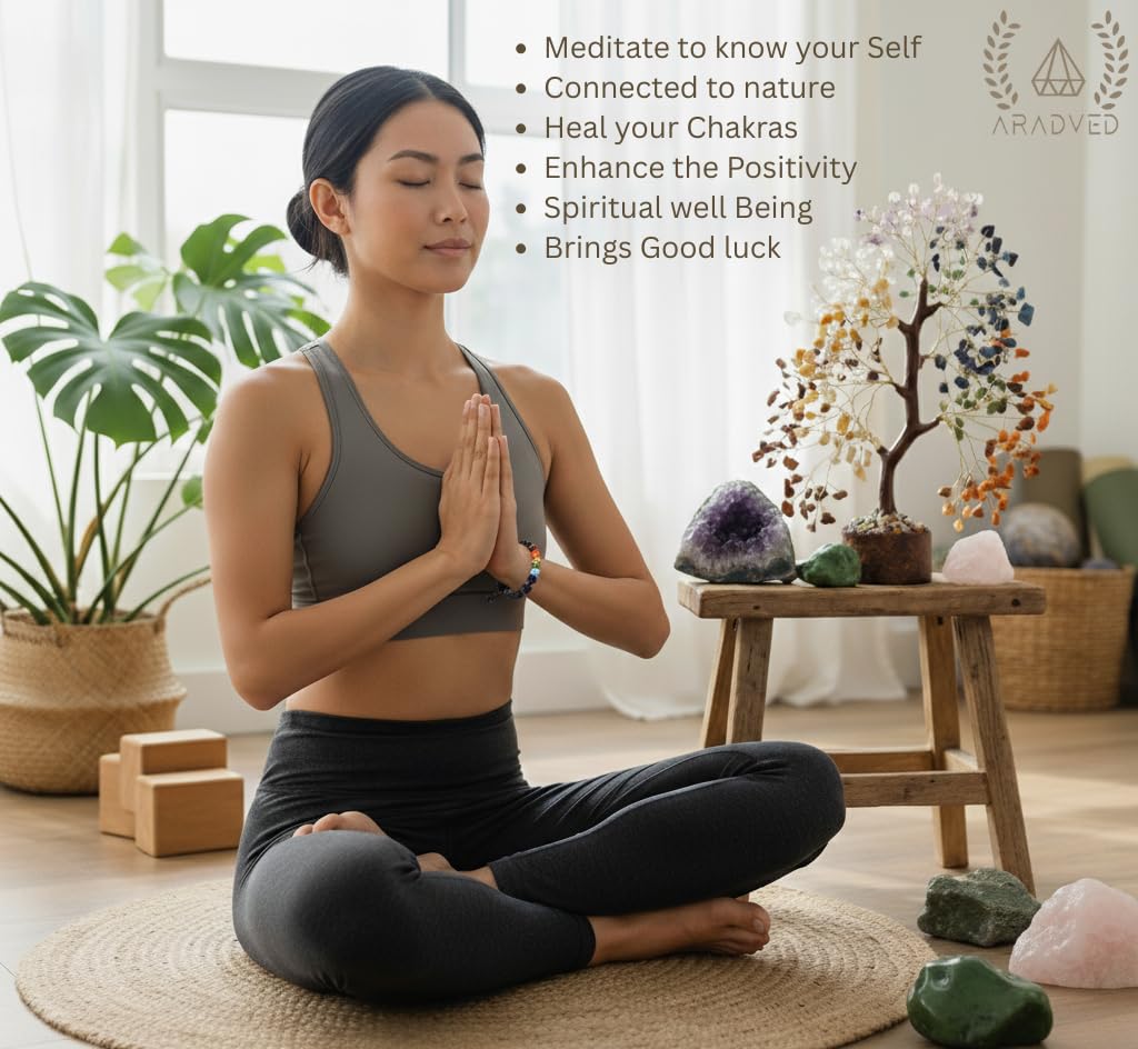 ARADVED 7 Chakra Crystal Tree of Life - Handmade Feng Shui Bonsai for Positive Energy & Spiritual Healing - Unique Gemstone Decor & Meditation Gifts for Women, Mom, Home & Office