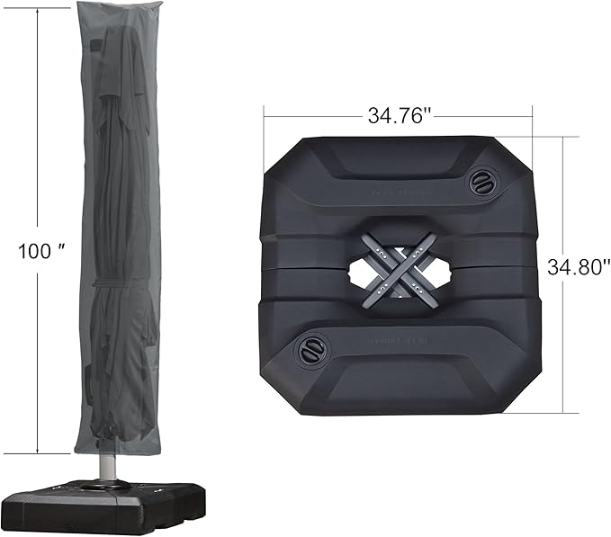 PURPLE LEAF 9'×9' Patio Umbrella with Base Outdoor Cantilever Umbrella with Cover Aluminum Square Offset Umbrella with 360-degree Rotation for Deck Pool Garden Grey