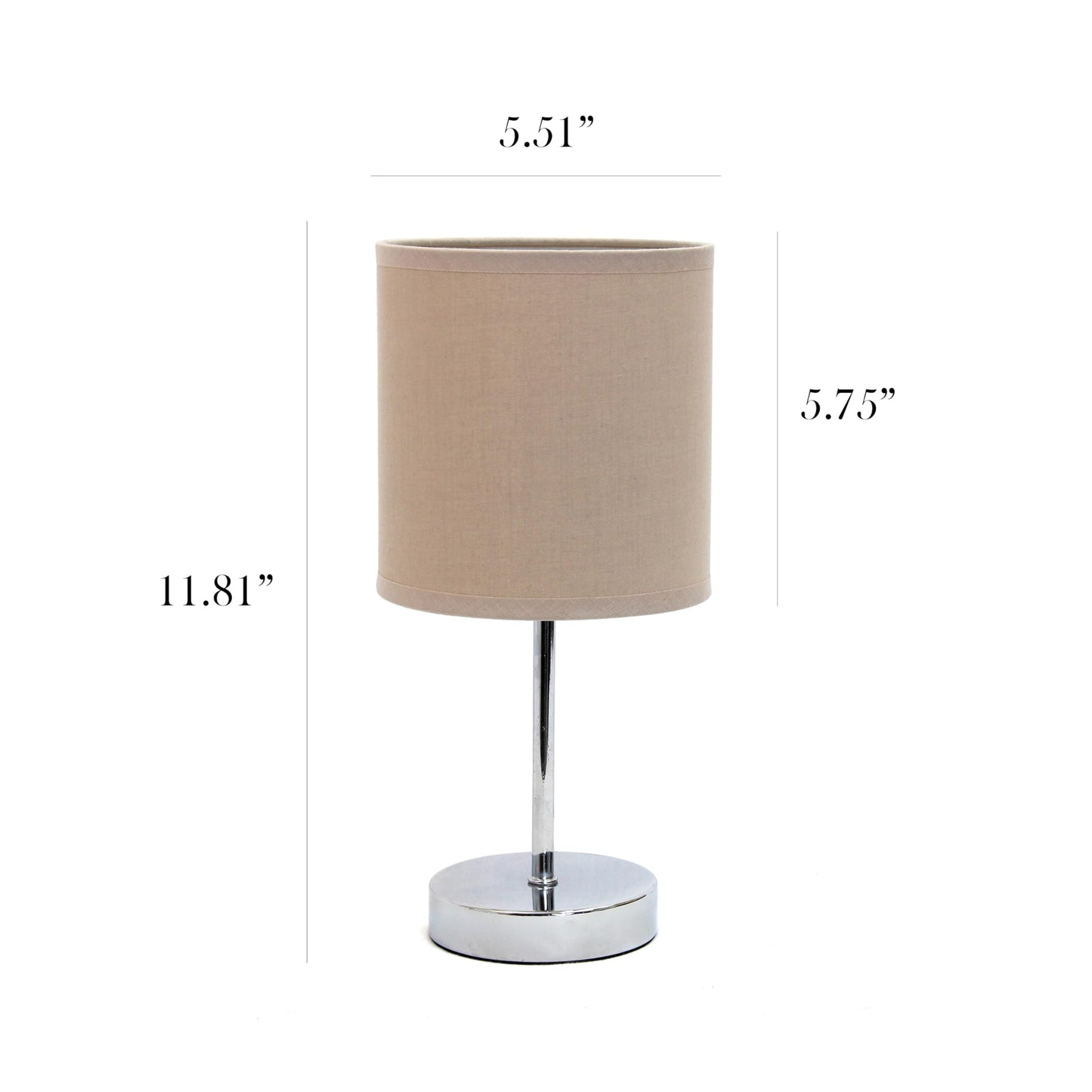 Simple Designs LT1195-GRY 11.81" Subtle Sparkle Basic Chrome Mini Table Lamp, for Living Room, Bedroom, Office, Gray Beige Shade
