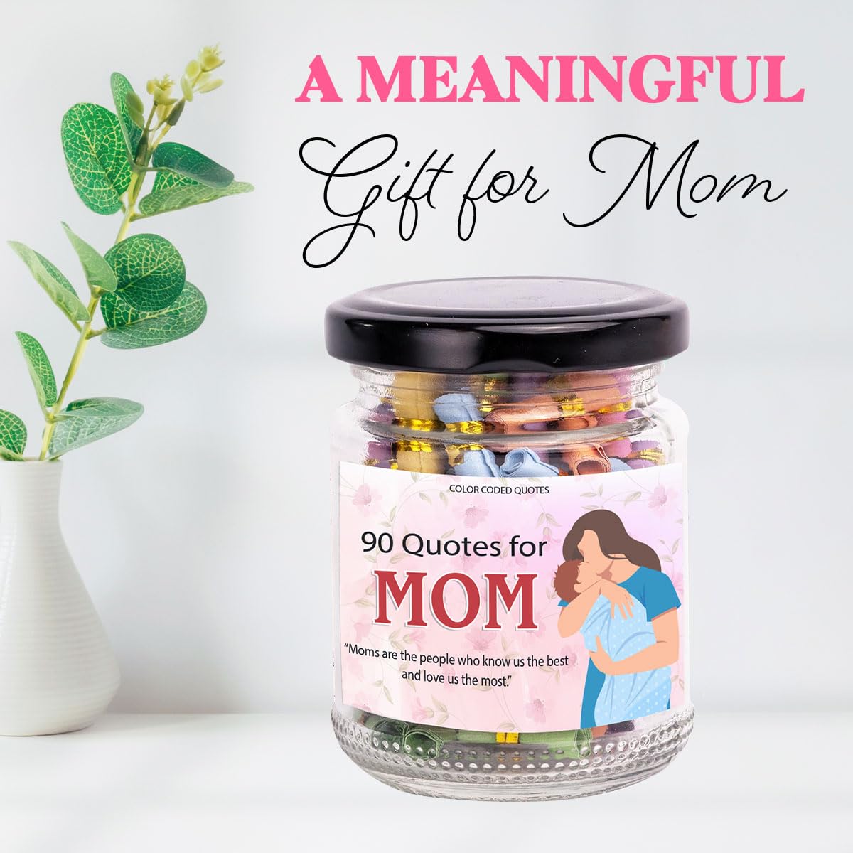 90 Love Notes for Mom in a Jar with NFC Keychain, Positive Affirmation Cards, Emotional Support Jar with Daily Affirmations for Women, Birthday Gifts for Mom, Mom Gifts from Daughters