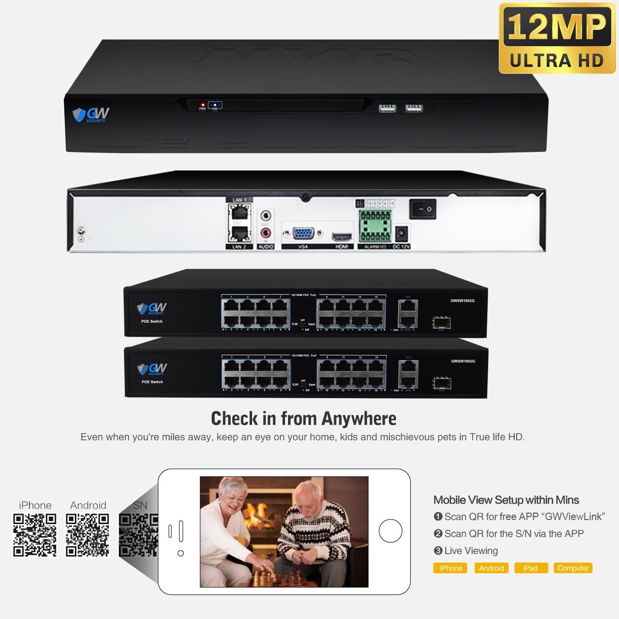 GW Security 32 Channel NVR UltraHD 4K Face Recognition NDAA & TAA Compliant Security Camera System with 32 x 8MP @25FPS Outdoor & Indoor PoE Turret Cameras, 10 Smart AI Functions