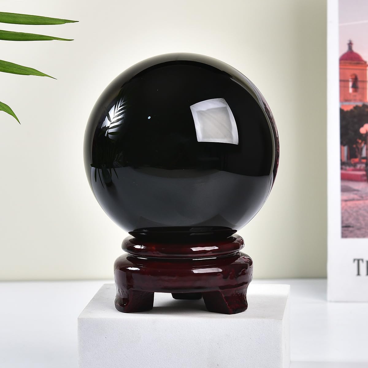 MOGEMT Large Black Obsidian Crystal Ball with Stand Healing Crystals Sphere for Meditation, Divination, Witchcraft 110-120mm/4.3-4.7"