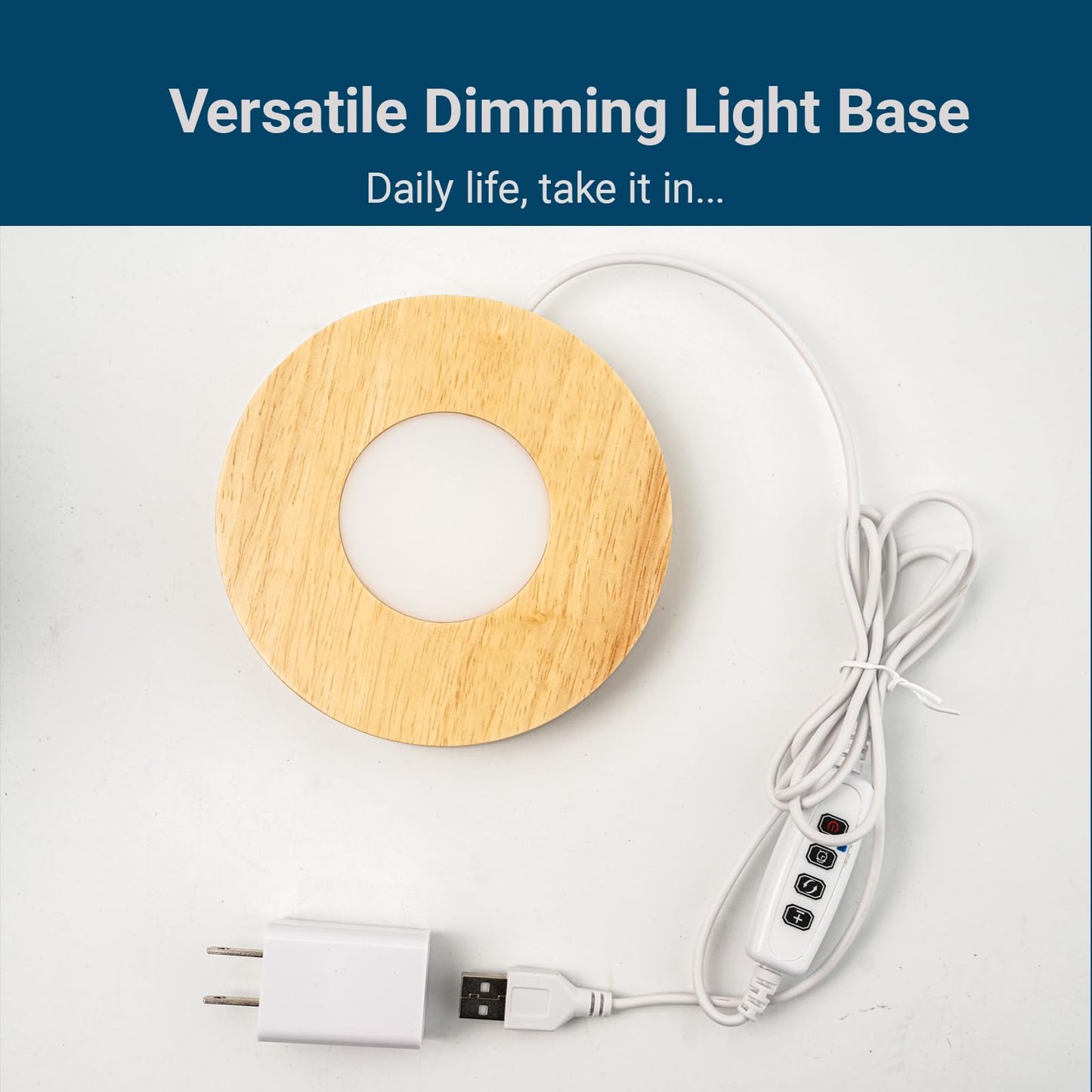 FuoiCorn Wood LED Light Base for Crystal Glass Art,Auto Timer