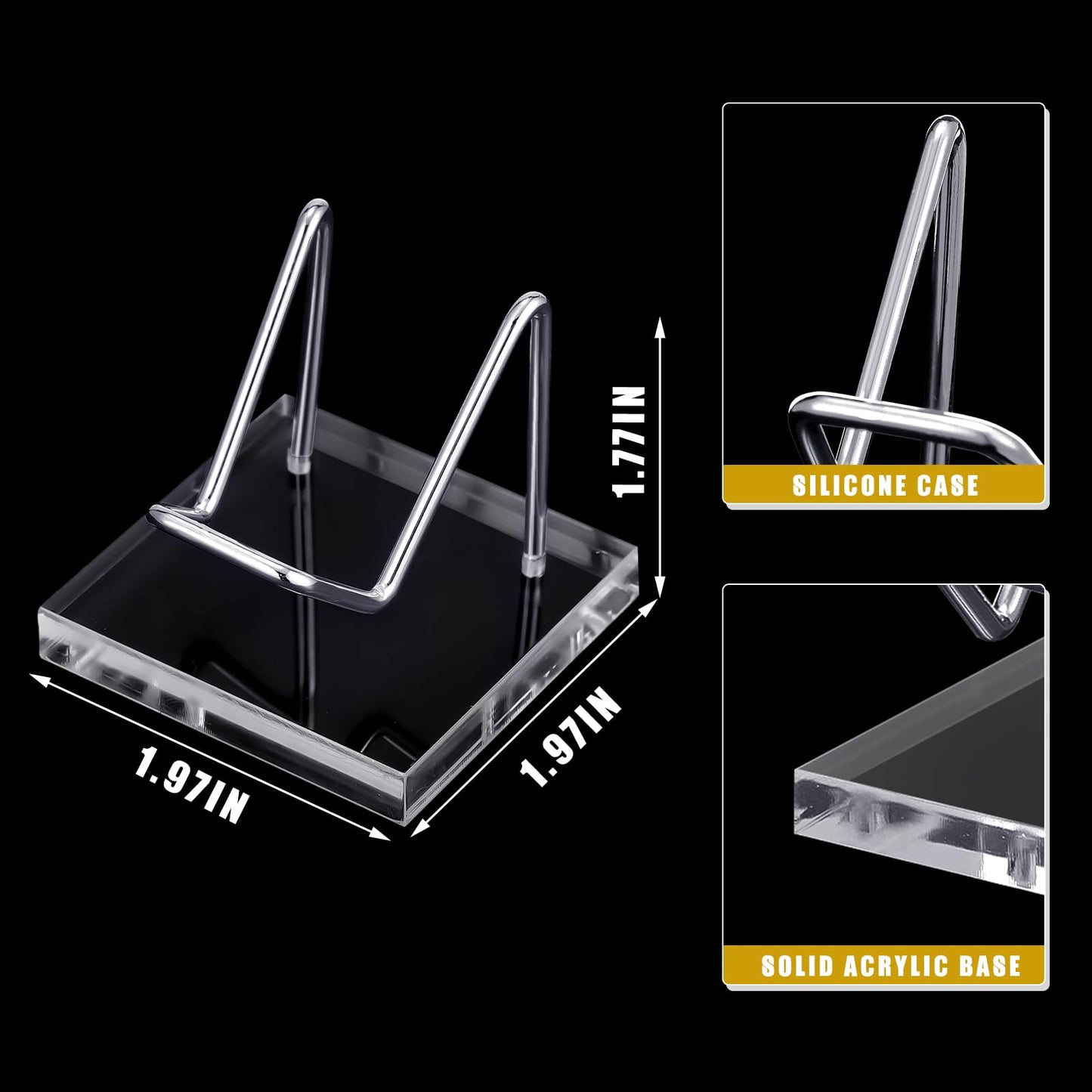 Wenqik 4 Pcs Metal Crystal Display Stand Rock Holder Crystal Display Shelf with Metal Arms Acrylic Pedestal Base for Mineral Gemstone Agate Fossil Coral Geode Jewelry Collectible(Silver,2 x 2 x 1.8)