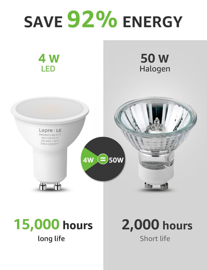 Lepro GU10 LED Bulbs, Warm White 2700K, 4W 345lm, 50W Halogen Spotlight Bulb Equivalent, Energy Saving GU10 LED Light Bulbs, 100° Wide Beam, Non-dimmable, Pack of 10