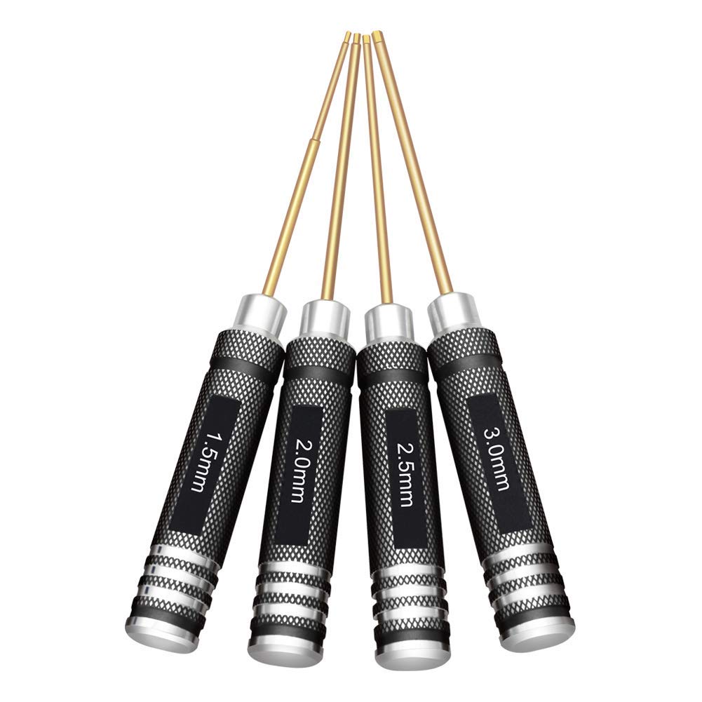 4pcs 1.5mm 2.0mm 2.5mm 3.0mm Hex Screw Driver Set Titanium Hexagon Screwdriver Wrench Tool Kit for Multi-Axis FPV Racing Drone RC Quadcopter Helicopter Car Models …