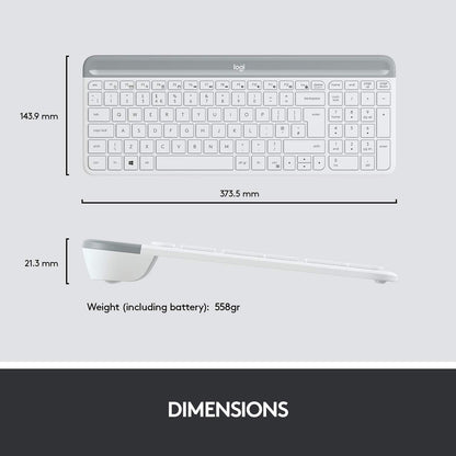 Logitech MK470 Slim Wireless Keyboard & Mouse Combo for Windows, 2.4GHz USB Unifying USB-Receiver, Low Profile, Whisper-Quiet, Long Battery Life, Optical Mouse, PC/Laptop, QWERTY UK Layout - White