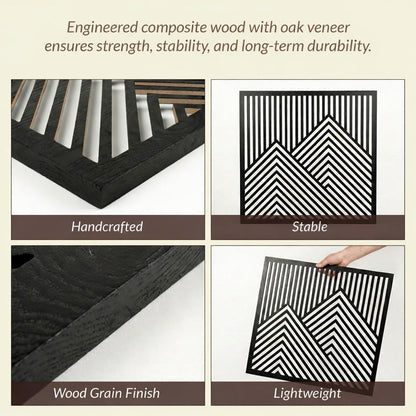 River's Edge Essentials Wood Mountain Wall Art Set of 2 – Large Wooden Wall Decor Panels, Modern Black Geometric Mountain Wall Art for Living Room or Bedroom, 21.5” x 21.5”