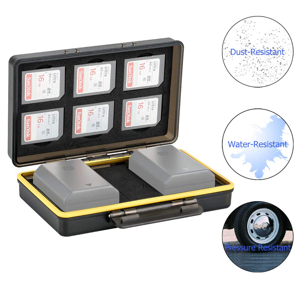 JJC SD Card Holder Case for 6 SD SDHC SDXC Memory Cards with 2 Slots for Canon LP-E6 LP-E6N on 5D Mark IV III II 5Ds 5DsR 6D 6D Mark II 7D 7D mark III II 80D 70D 60D