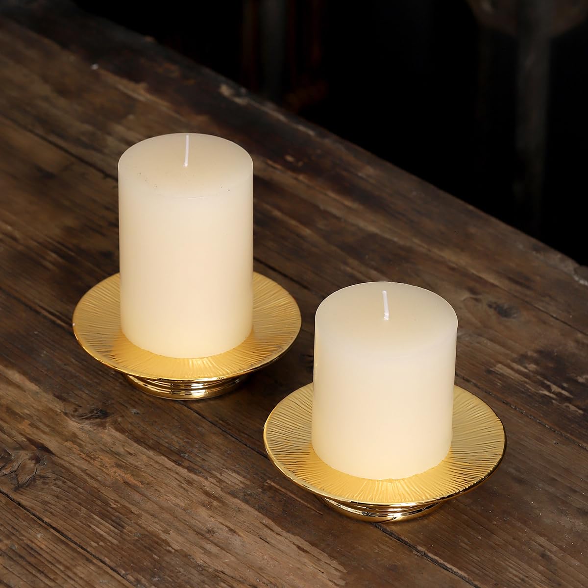 Ceramic Gold Candle Holders Set 2 Modern Pillar Candle Stand Candle plate Table Centerpiece Jewelry dish golden Tray riser display stand for Home,Dinning,Party,Wedding,Birthday,Anniversary Decorations