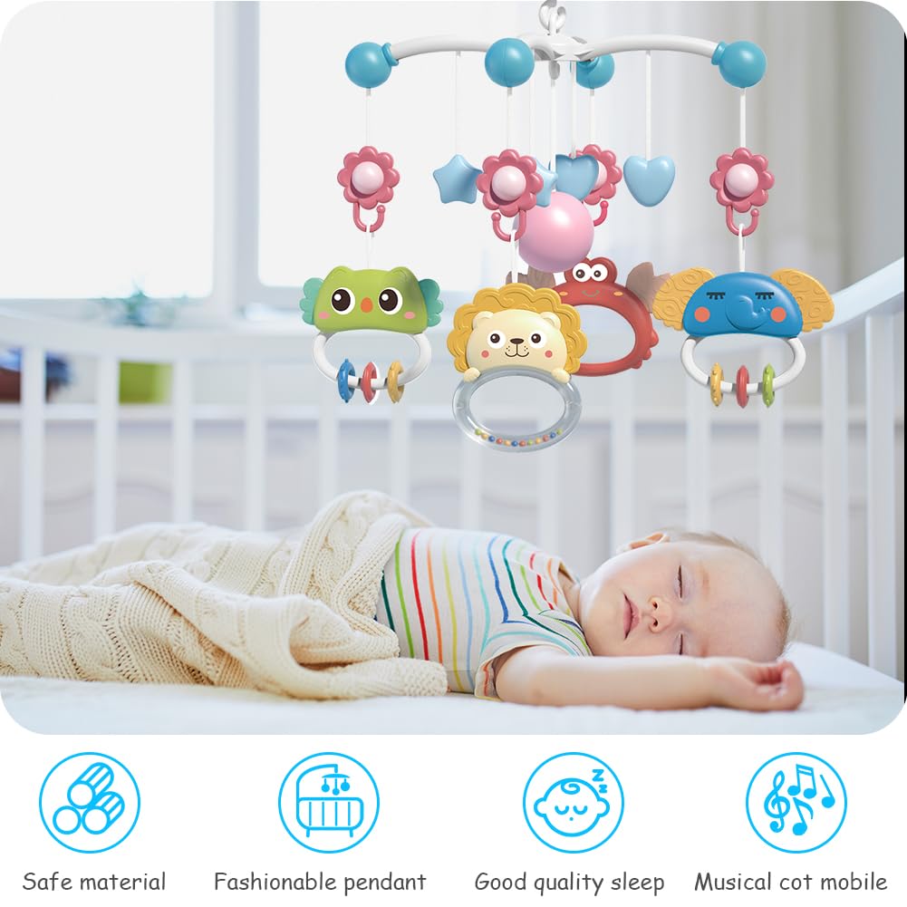 Aolso Baby Crib Toy, Baby Star Crib Mobile with Music and Lights, Cot Mobile Toy with Timing Function Projector and Remote Control, Baby Crib Toys for Boys Girls (Blue)