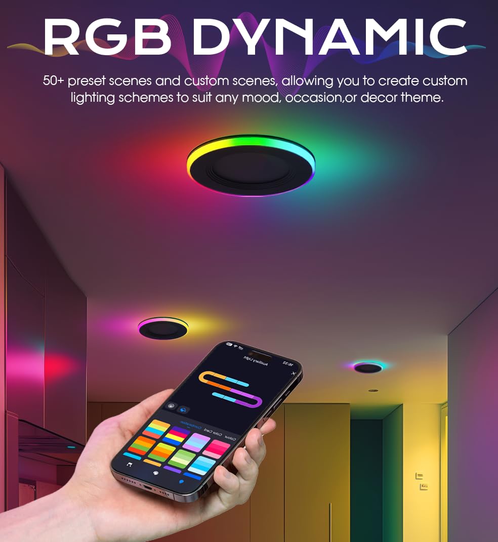 CLOUDY BAY [4 Pack] 4 Inch RGB Smart Recessed Lighting with Gradient Accent Light and Night Light,13W Recessed Lights Ultra-Thin Can-Killer Downlight, Compatible with Alexa and Google Home Assistant