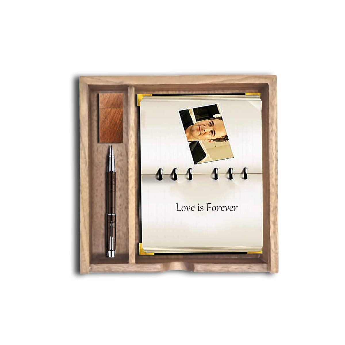 Wood Gift Box with Sliding Top, JBOS Discrete Sliding-Lid Wooden Boxes Photo Box Wedding Memory Box for Friends/Business Partners/Photographers/Clients (Walnut, 6.73x6.73x1.38inch)