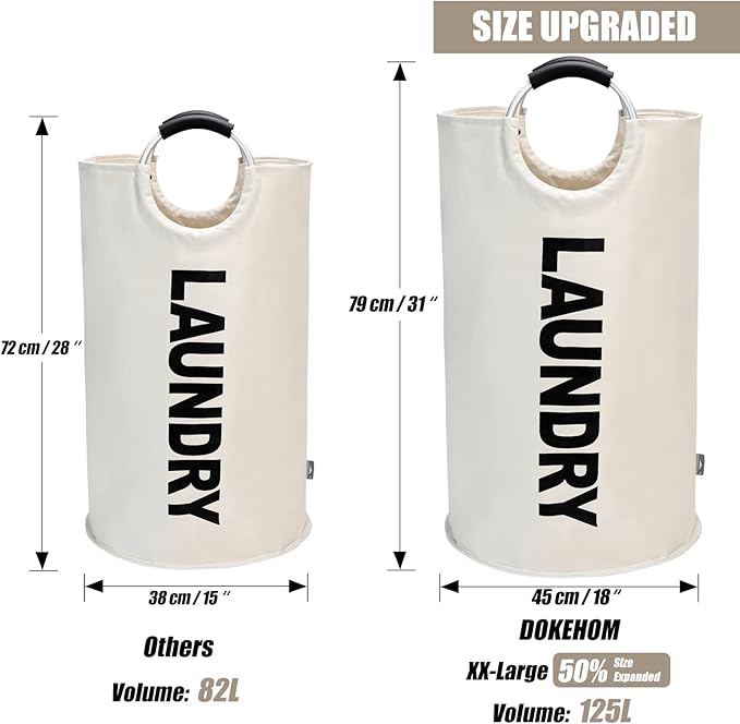 DOKEHOM 125L X-Large Laundry Basket, Collapsible Laundry Bag, Freestanding Tall