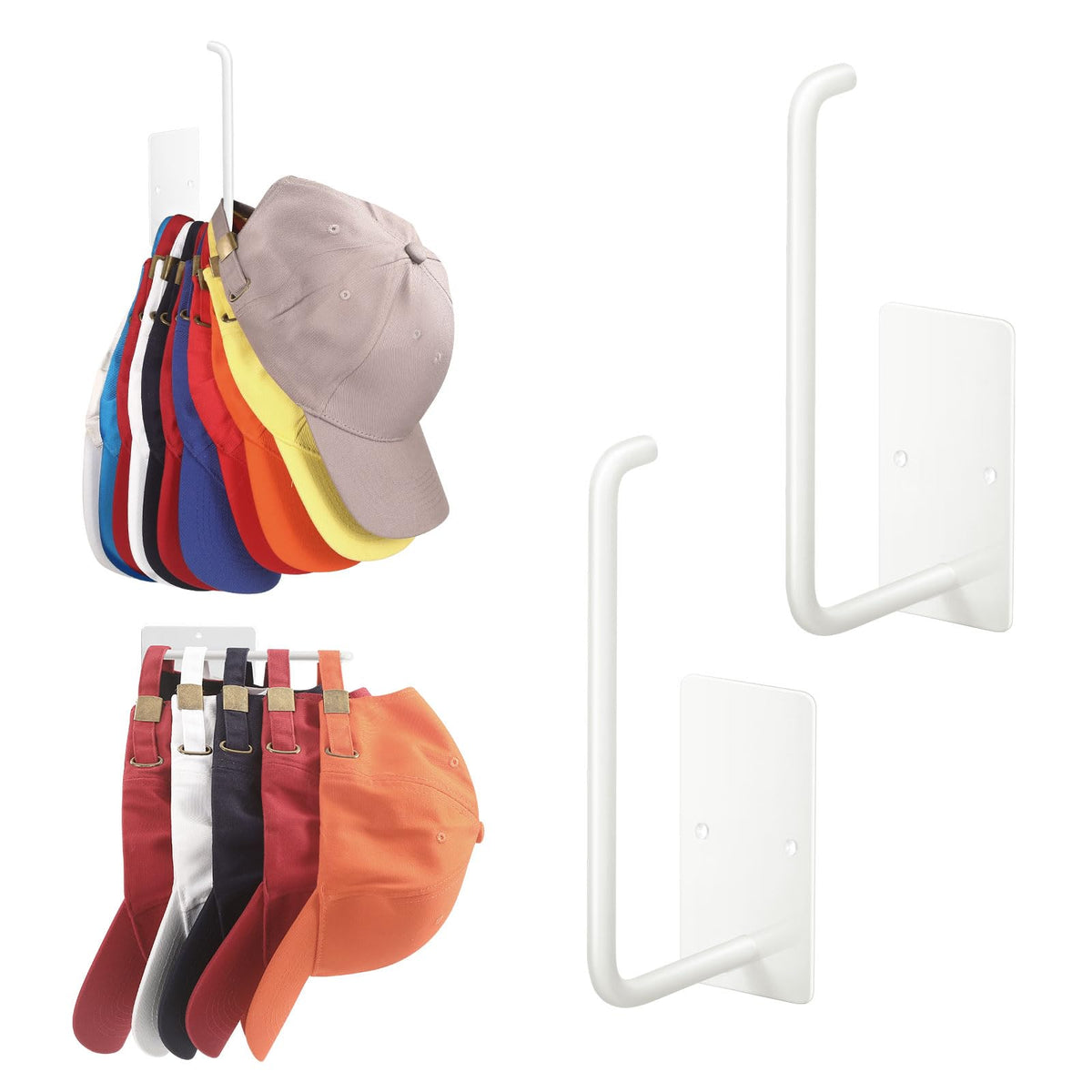 Letohoumia Hat Racks for Baseball Caps 2 Pack, Stainless Steel Adhesive Hat Hanger Hooks Holder for Wall, Multi-Purpose Strong Hook Organizer Can Hold More Than 20 Hats for Door/Closet