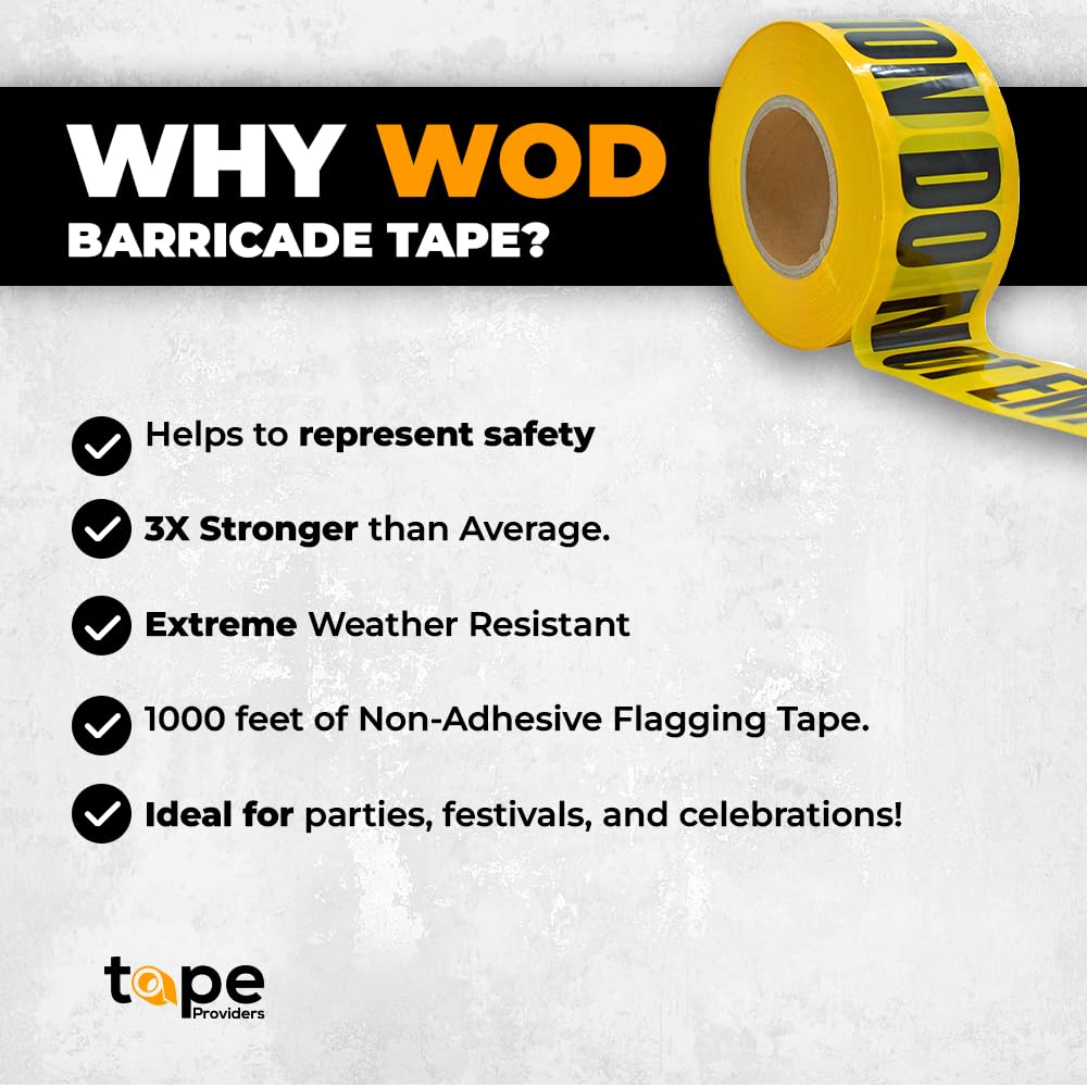 WOD BRC-SLDNC Barricade Caution Tape - 3 inch x 1000 feet (Bulk Case 8-Rolls) High Visibility Yellow w/Bold Black Text Sheriff's LINE DO NOT Cross for Workplace Safety, Non-Adhesive & Heavy-Duty