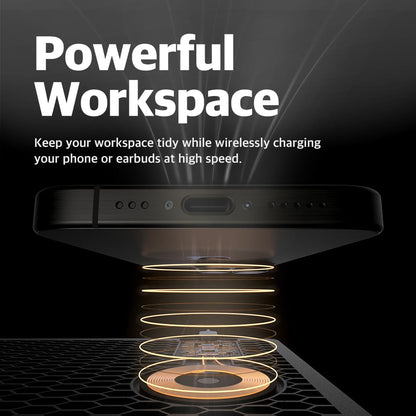 POUT H3 Wireless Charging Mouse Pad – Qi-Enabled Fast Charger Built into Sleek Desk Mat, Compatible with Phones, Earbuds & More(Dust Gray)