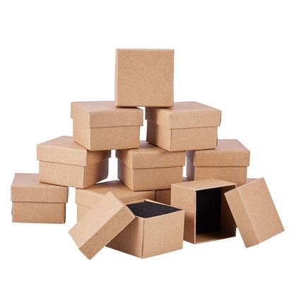BENECREAT 24 Pack Small Kraft Ring Earring Box 1.88x1.8x1.33 Inches Square Cardboard Jewelry Gift Boxes for Christmas Festival Wedding Propose Jewelry Packing