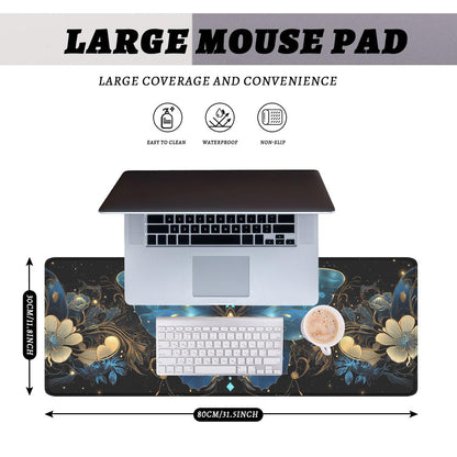 Blue Butterfly Gaming Mouse Pad Gorgeous Wings Fantasy Butterfly Large Gaming Mouse Mat with Stitched Edges,Non-Slip Waterproof Rubber Base Mous Mat 31.5x11.8 in
