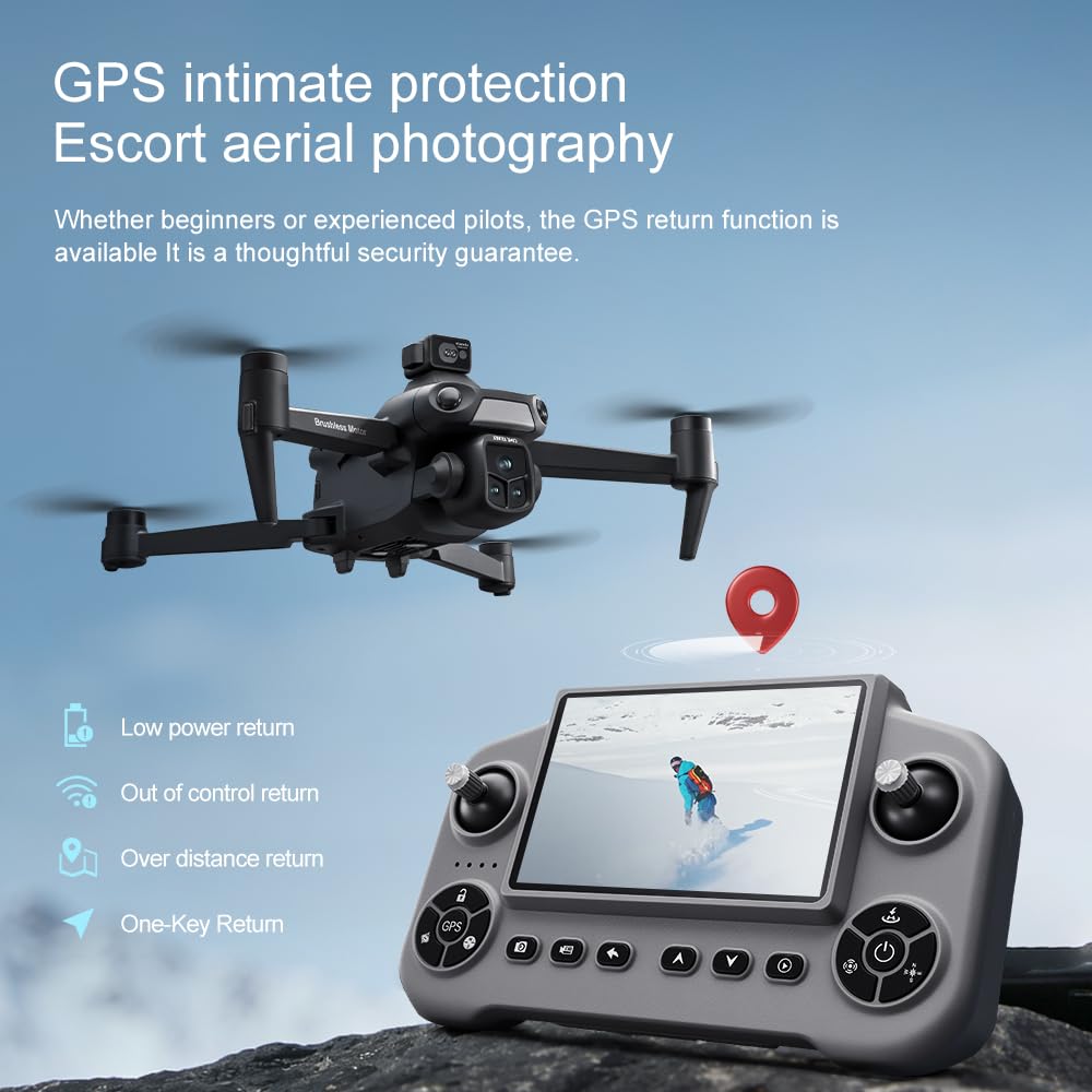 V918 GPS Drone with Camera for Adults 4K, RC Drones with 5 inch HD Screen, 50 Mins Flight Time, 3KM Long Control Range, 360° Obstacle Avoidance, Headless Mode, Auto Return, Circle Fly and Follow Me, Lightweight and Foldable Quadcopter for Beginner Gifts T