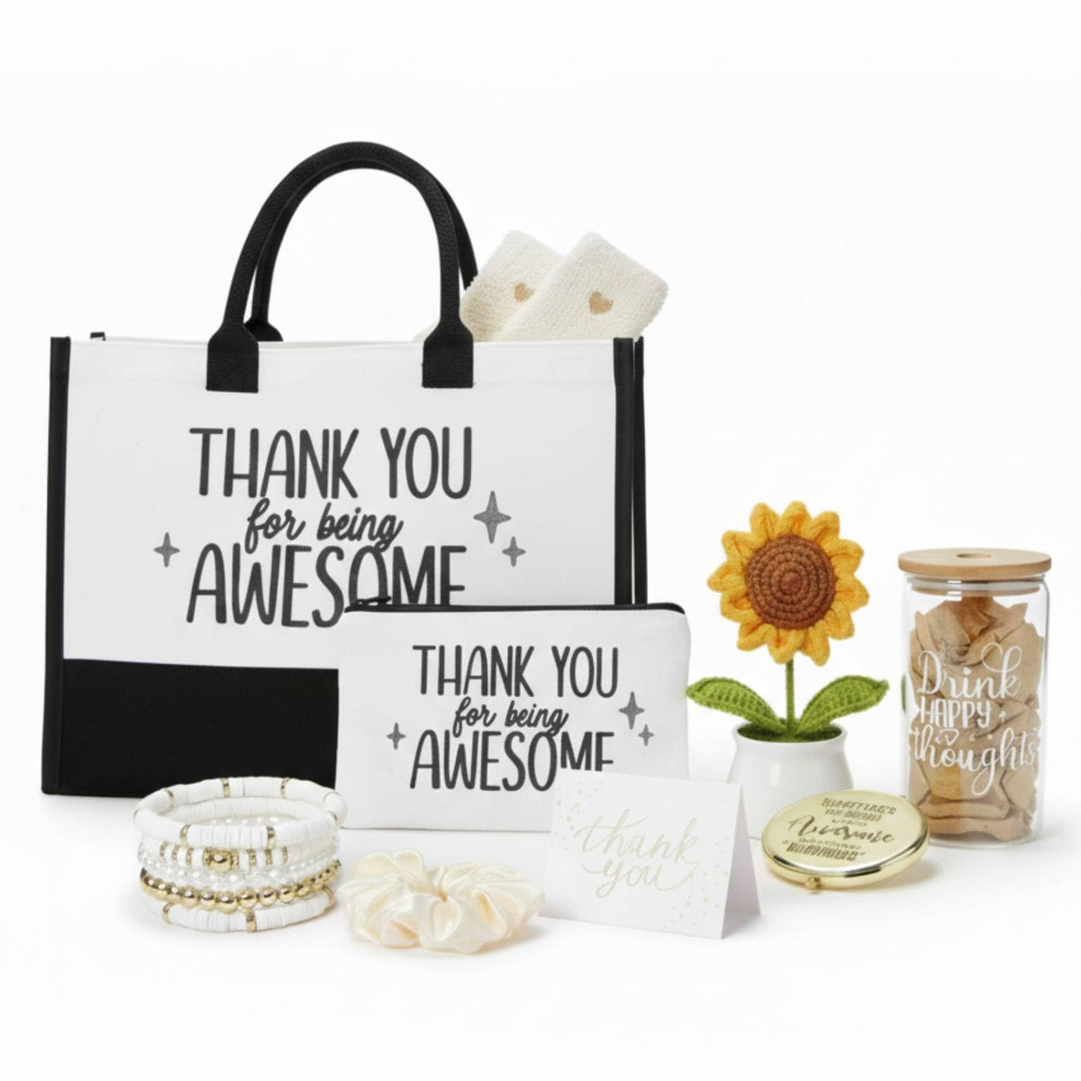 Zopeal 10 Pcs Mother Appreciation Gifts Thank You Gifts Set for Women with Canvas Tote Bag Candle Glass Tumbler Socks Bracelet Makeup Bag for Mother Friend Coworker Teacher Employee Birthday Gift
