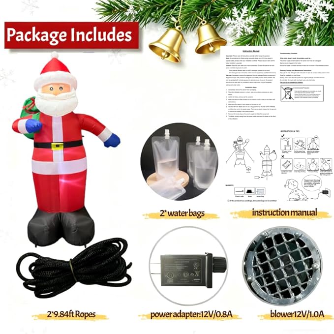8FT Christmas Inflatable Santa Claus Outdoor Decorations, Inflatable Santa with Gift Bag Built-in LED Lights, Blow Up Yard Decorations for Holiday Xmas Party Indoor Garden Lawn