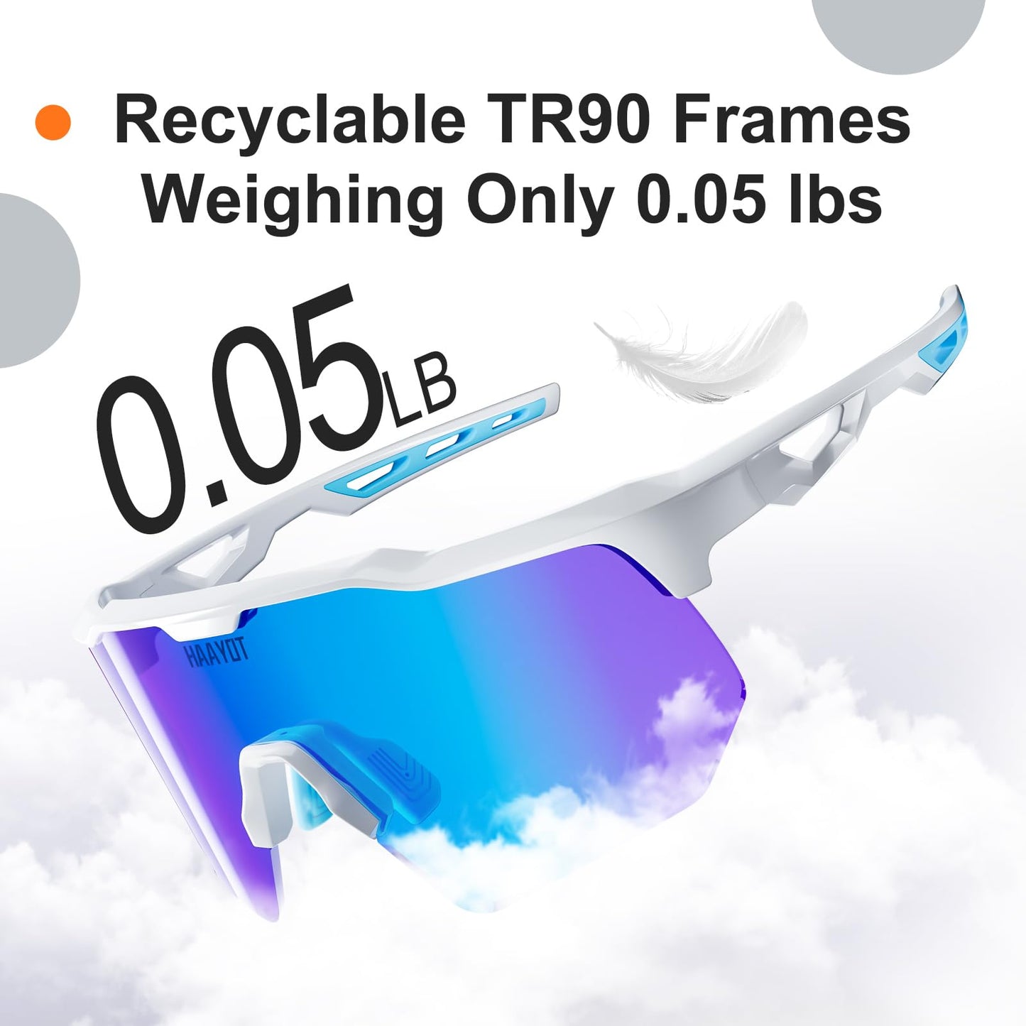 HAAYOT Polarized Cycling Glasses,Sports Sunglasses for Men Women,Baseball Biking Running Sunglasses 5 Lenses White Blue