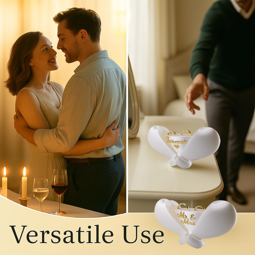 VARLIKIYAZ Engagement Ring Box for Proposal or Wedding Ceremony - Romantic Ring Gift Box - Promise Jewelry Holder - Ring Bearer Box - See “Custom” Variation for Name & Slot 1,2 or 3 (Mr and Mrs White)
