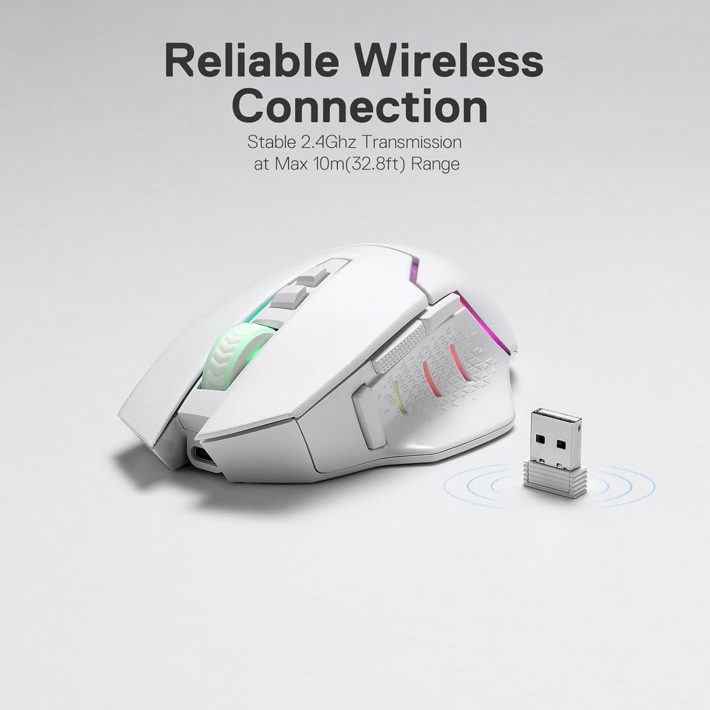 Redragon M690 PRO Wireless Gaming Mouse, 8000 DPI Wired/Wireless Gamer Mouse w/Rapid Fire Key, 8 Macro Buttons, Ergonomic Design for PC/Mac/Laptop, White