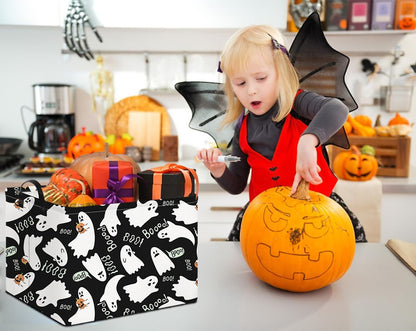 NTAOHAMPER Rectangular Gift Storage Basket Empty for Halloween, Storage Bin with Handles, Room Decor, Book Box(Black Ghost)
