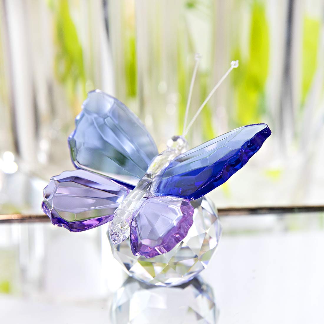 H&D HYALINE & DORA Crystal Cut Butterfly Animal Ornament and Purple Crystal Butterfly Figurine with Crystal Ball Base