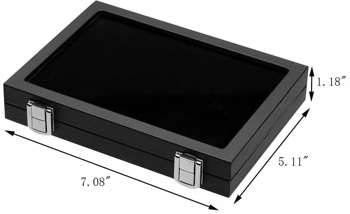 Giftop Jewelry Display Case Tempered Glass Top Lid Black Leatherette,Gemstone Display Case Jewelry Storage Box with Metal Clasp (Half-Size)