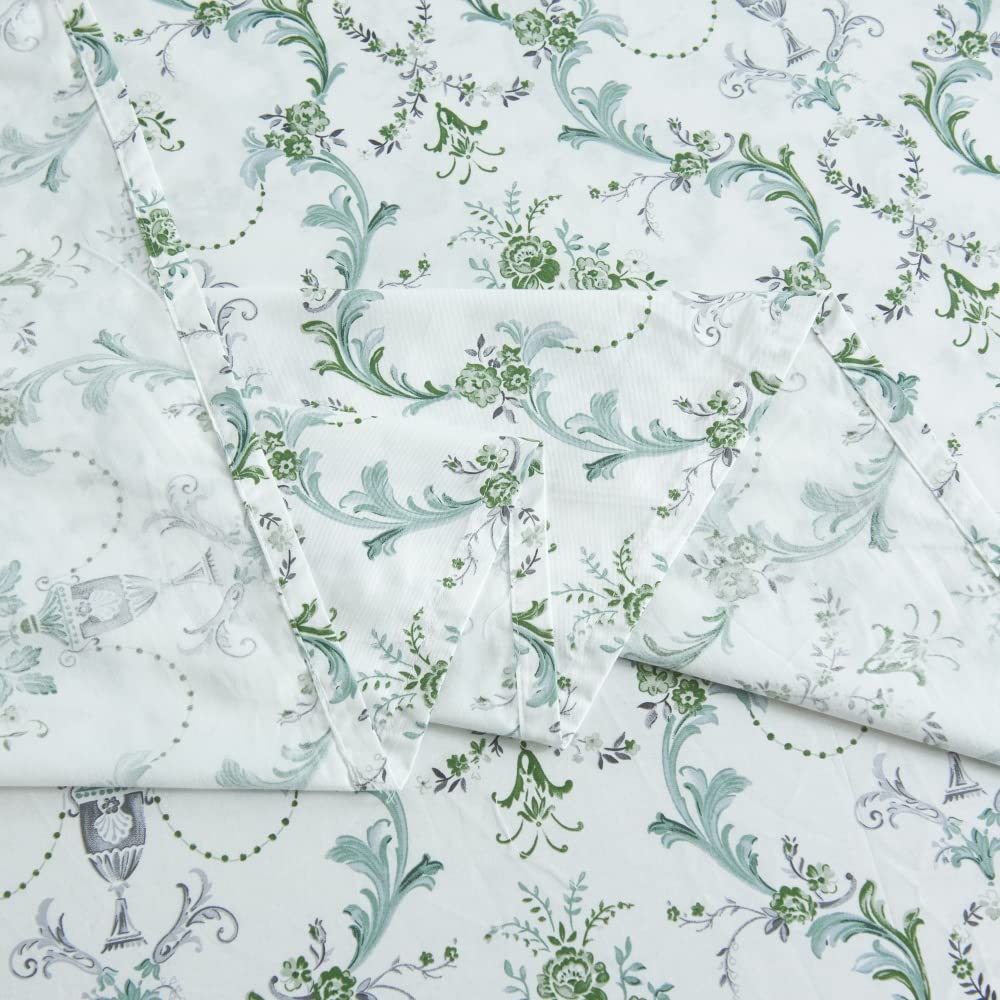 DAUAOTO 100% Cotton Bedding Printed Sheets Set for King Size Bed Up to 14" Deep Mattress, Botanical Vines Pattern Bedlinen Sets, Green