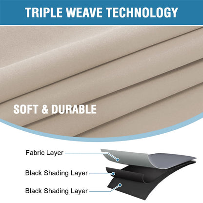 H.VERSAILTEX 100% Blackout Curtains for Bedroom with Black Liner Full Room Darkening Curtains 84 Inch Long Thermal Insulated Back Tab/Rod Pocket Window Drapes for Living Room, 2 Panels, Natural Sand